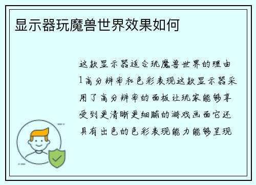 显示器玩魔兽世界效果如何